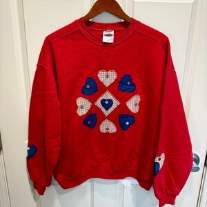Vintage Jerzees Premium Fit Red Heart Appliqué Crewneck Grandma Style Size XL